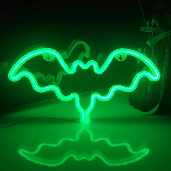Green Bat Neon Sign LED Light Wall Lamp Halloween Decor Bats Party Decoration - Picture 3 of 10